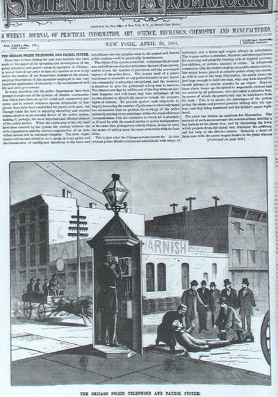 The Chicago Police Telephone and Patrol system, from Scientific American 23rd April 1881 by American School